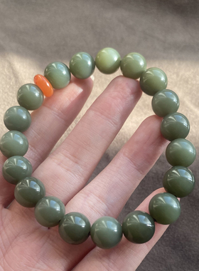 新疆豆青沙枣青籽料10mm圆珠手串