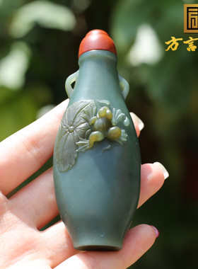 新疆玉籽料沙枣青鼻烟壶手把玩件