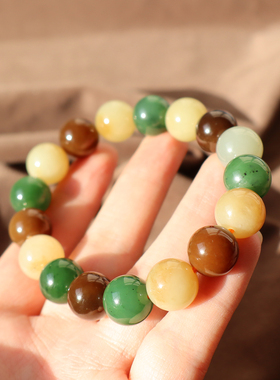 新疆且末黄口黄红糖碧玉圆珠手串