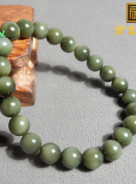 方言和田玉精品收藏级俄罗斯黑碧猫起荧光碧玉8mm圆珠手串手链A5