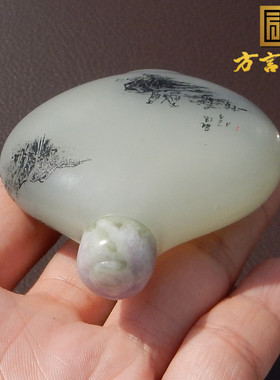 方言和田玉新疆白玉青花籽料把件