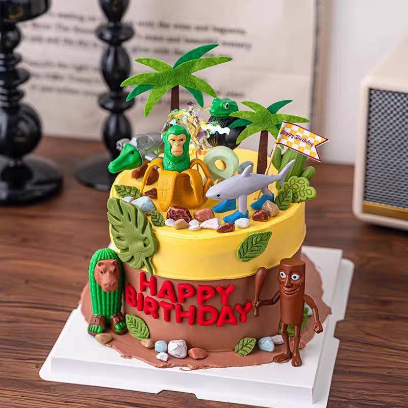 山海经主题生日蛋糕装饰摆件绿色自然风儿童生日蛋糕装饰,淘宝优惠券,粉丝福利购,淘宝优惠卷
