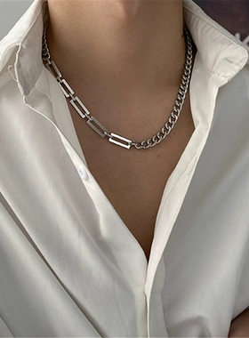 古巴钛钢拼接项链中性嘻哈美式网红潮牌链子冷淡风夏百搭配饰男潮