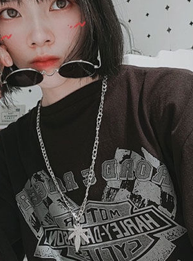 网红同款复古hiphop钛钢项链男女韩版嘻哈个性树叶枫叶潮人叶子款