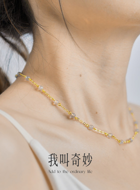镀金人造珍珠晶石镶嵌水晶项链