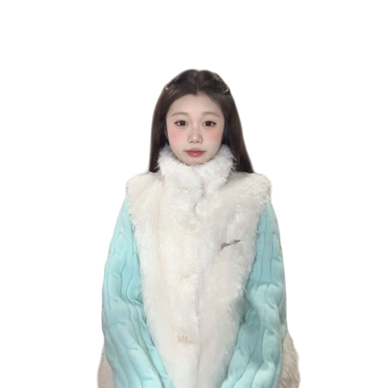 冬日温柔风一整套装毛茸茸马甲背心女叠穿日常薄荷绿针织开衫毛衣 - 图3