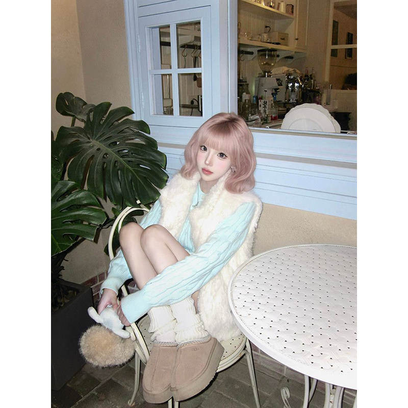 法式慵懒学院风两件套绿色麻花开衫毛衣女学生+毛毛保暖马甲外套,淘宝优惠券,粉丝福利购,淘宝优惠卷