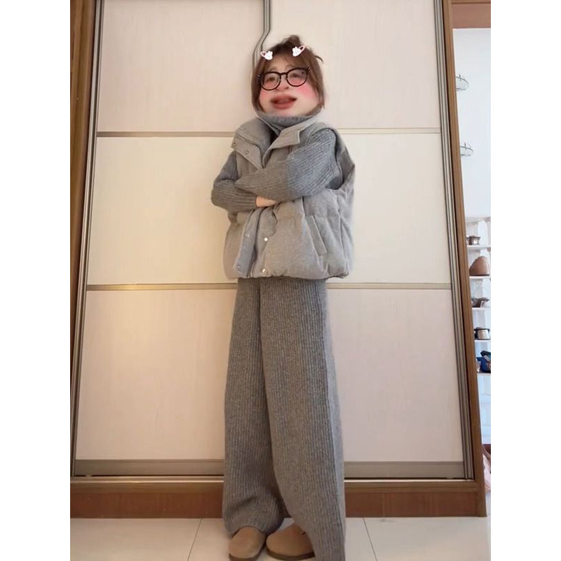 法式慵懒风灰色针织阔腿裤女+高领开衫毛衣+冬季保暖马甲背心外套,淘宝优惠券,粉丝福利购,淘宝优惠卷