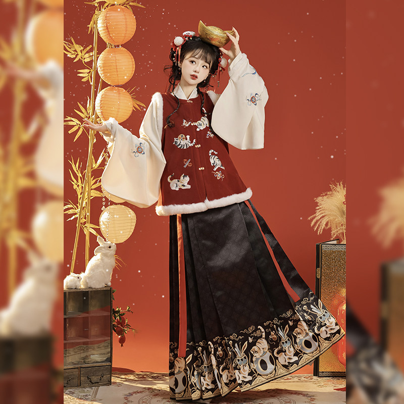 梦屿盛原创【猫里喵气】明制汉服女中国风刺绣比甲马面裙拜年服冬,淘宝优惠券,粉丝福利购,淘宝优惠卷