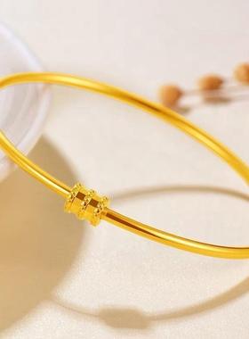 越南沙金贵妃手镯女转运珠圆球光圈素圈黄金色可穿珠小蛮腰手镯子