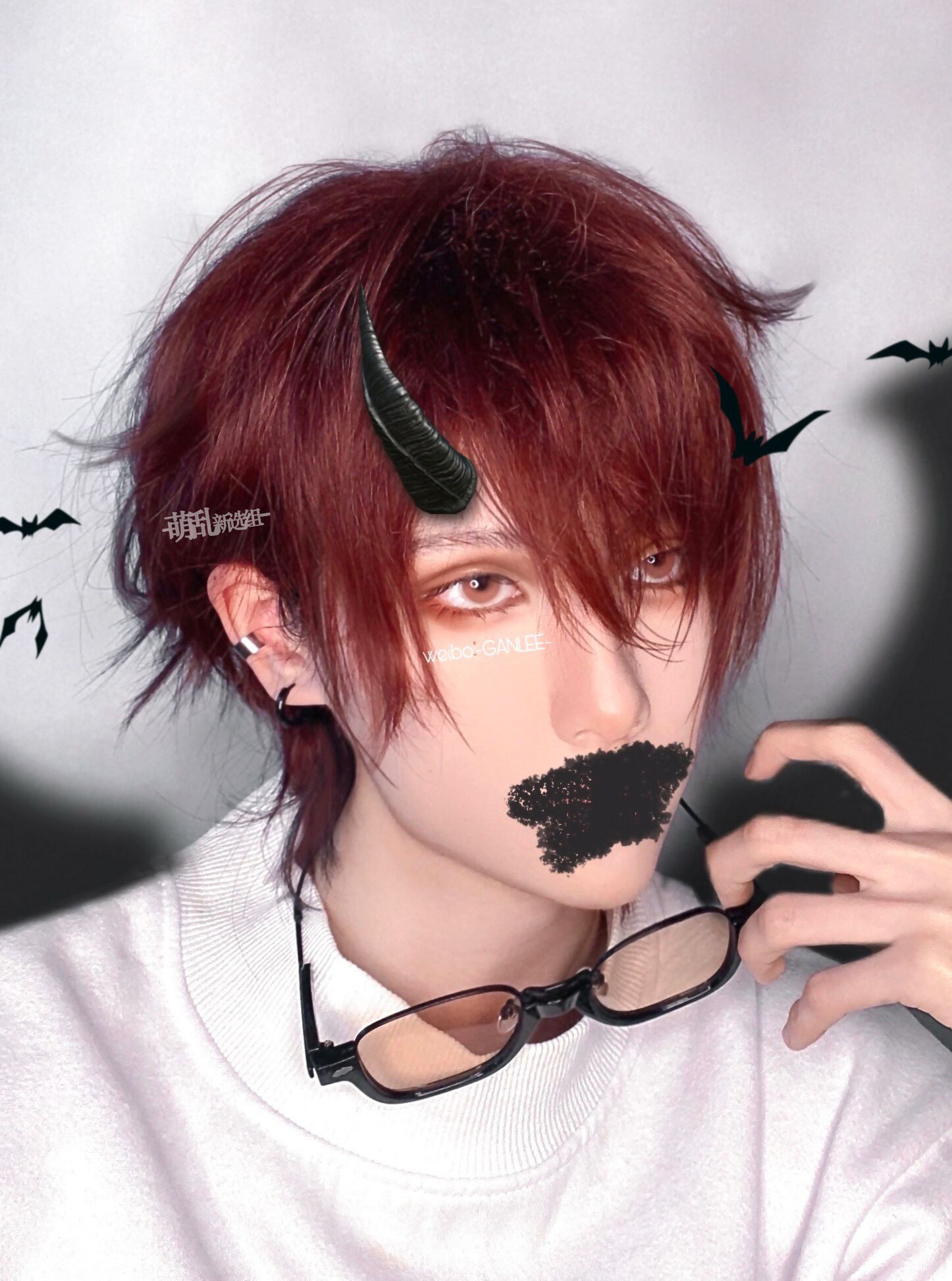 小霸王+夜色篝火武士头狼尾假发萌乱张佳乐鲻鱼头万圣节男cos红短