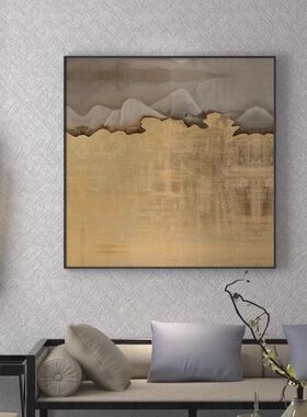 新中式轻奢过道壁画客厅玄关装饰画抽象几何背景墙餐厅正方形挂画