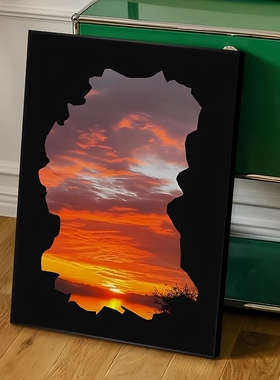 日落晚霞风景装饰画中古风客厅挂