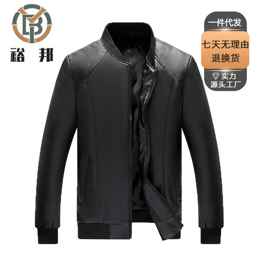 2026春秋冬款男士皮衣夹克新款黑色外套圆领修身韩版包邮时尚加绒 - 图3