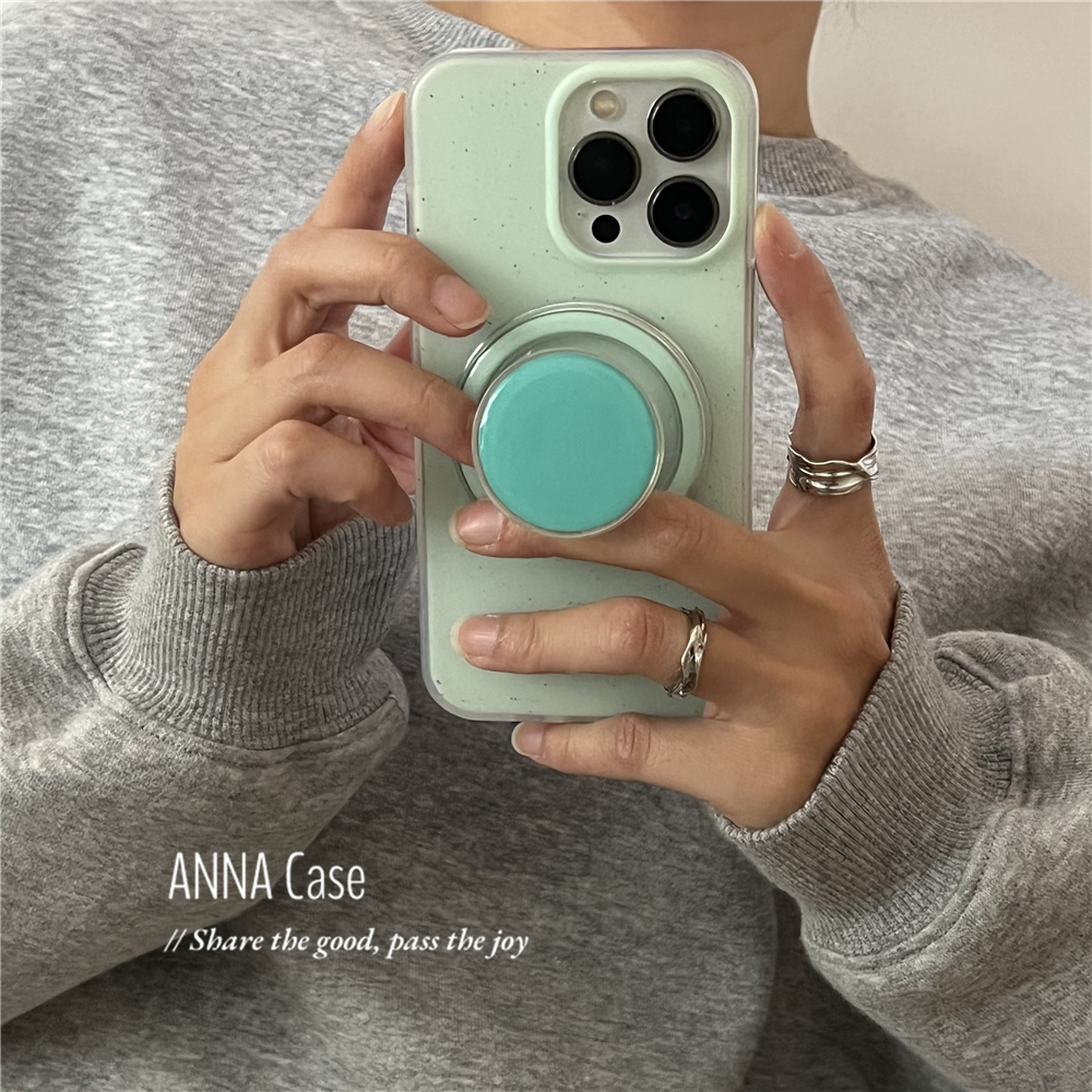 ANNACASE韩国ins淡绿泼墨撞色磁吸支架手机壳适用iPhone15pro新款16promax苹果13pro全包12防摔保护套14软壳 - 图0