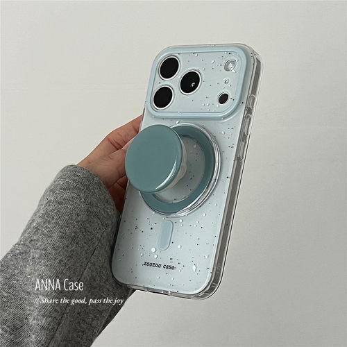 ANNACASE浅雾薄荷绿斑点磁吸支架手机壳适用iphone17promax苹果14全包17pro新款15pro软16Promax防摔保护套16 - 图2