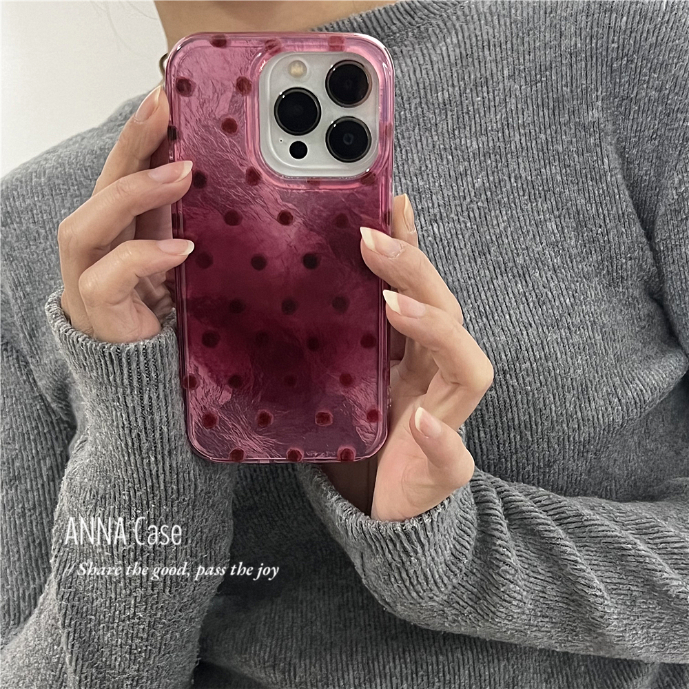 ANNACASE少女晕染树莓红爱心波点适用苹果17promax手机壳iphone14小众15pro新款全包软壳16promax防摔保护套 - 图1