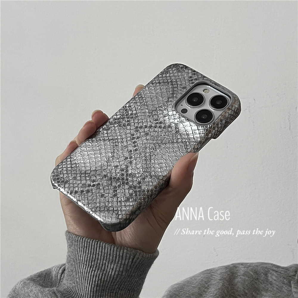 ANNACASE小众ins个性做旧银黑蛇纹适用苹果17promax手机壳iphone16皮质15pro新款17硬壳16promax防摔保护套潮
