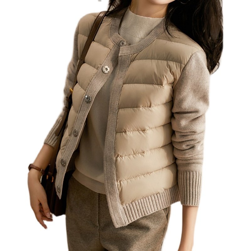 高端优雅圆领针织棉服女装2025秋冬新款时尚修身保暖短款外套潮,淘宝优惠券,粉丝福利购,淘宝优惠卷