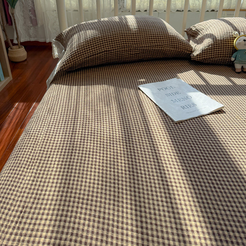 韩国ins简约风床盖全棉花边四层纱布加厚色织提花双人床单三件套,淘宝优惠券,粉丝福利购,淘宝优惠卷