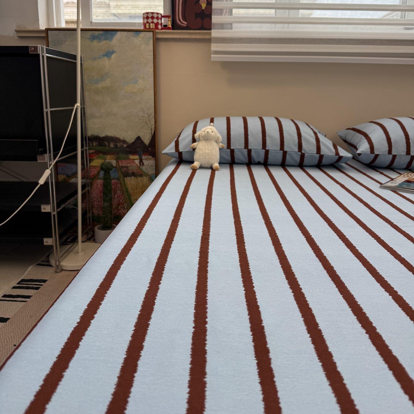 ins条纹风磨毛床单单件纯棉100全棉2025秋冬新款单人被单三件套3 - 图0