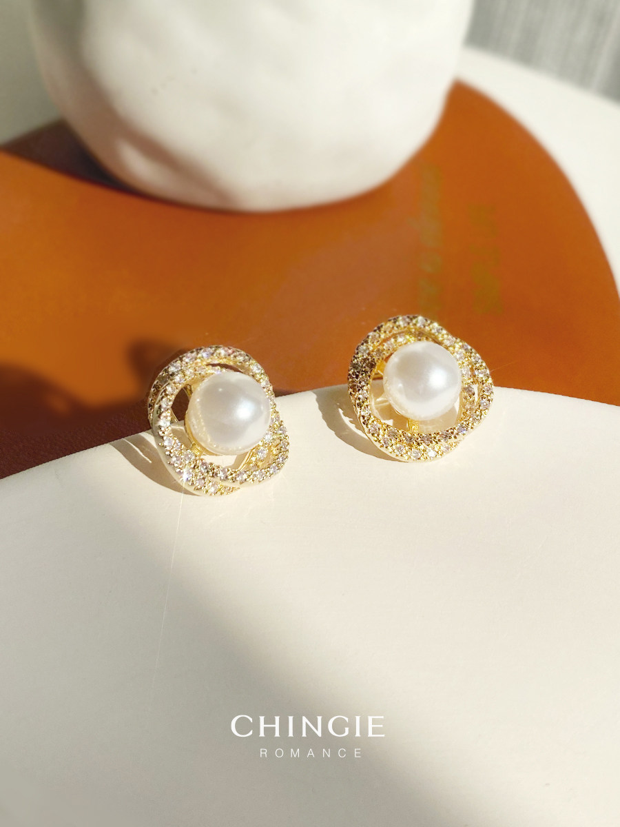 chingie青芥高级感无耳洞女法式复古蚊香盘珍珠耳夹精致简约锆石,淘宝优惠券,粉丝福利购,淘宝优惠卷