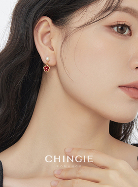 青芥chingie红色花朵耳饰
