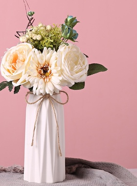 陶瓷小花瓶白色干花满天星创意水培绿萝花瓶摆件客厅插花家居装饰