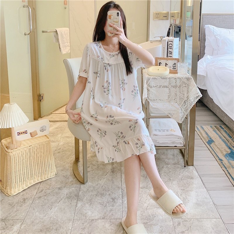 新款睡衣女棉绸圆领家居服薄款时尚居家人造棉绸睡裙可外穿,淘宝优惠券,粉丝福利购,淘宝优惠卷