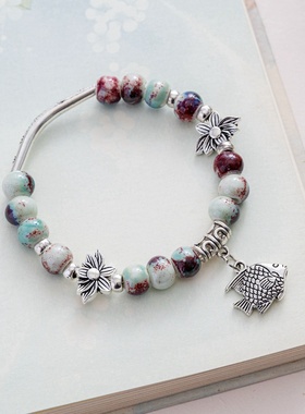 德镇陶瓷饰品森系民族风手链手工编织手绳学生女简约个性摆摊货源