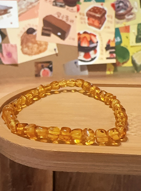 小方糖天然花珀糖色琥珀手链女款单圈时尚百搭饰品礼物生日礼物