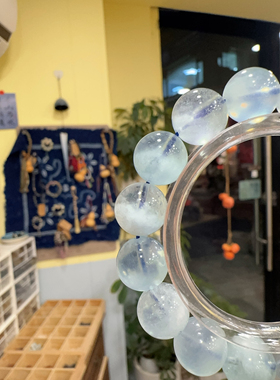 天然海蓝宝蓝天白云属水水晶手链单圈时尚百搭饰品礼物生日礼物