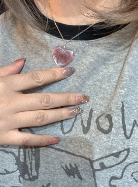 闪闪梦幻粉爱心ins少女心天然水晶紫锂云母石s925纯银项链女