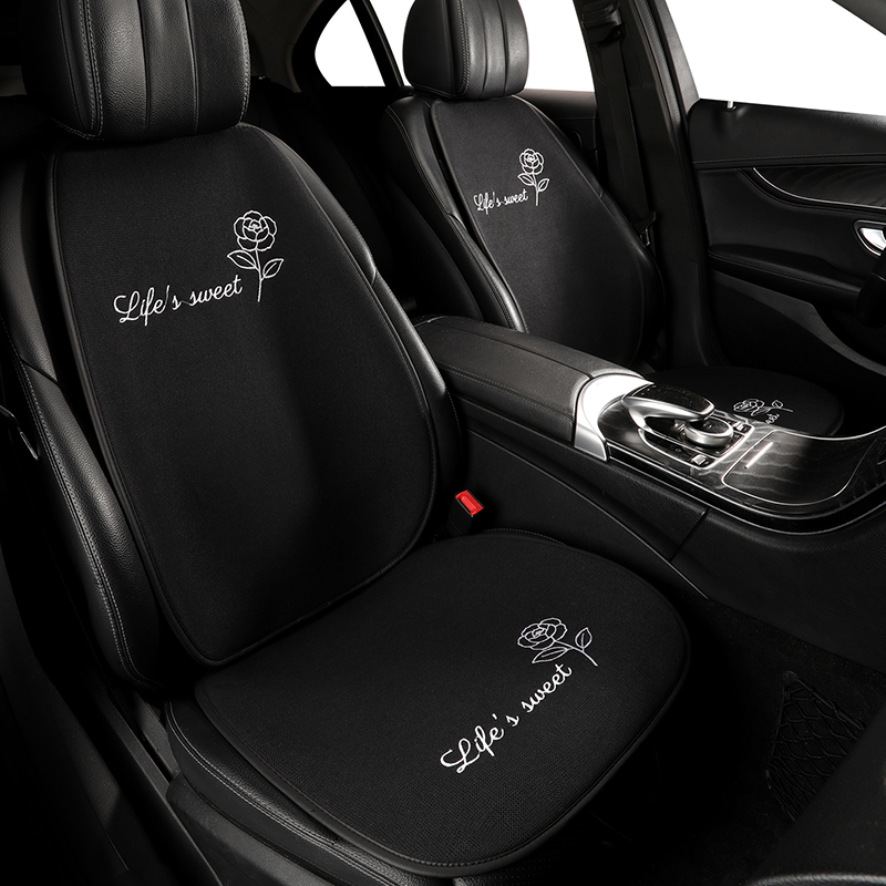 山茶花女神款汽车坐垫四季通用高级感网红轻奢简约座椅套半包座垫 - 图0