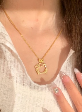 满钻锆石镂空KT猫项链