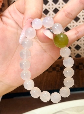天然白玛瑙岫玉水晶手串女时尚精致简约百搭国风新中式小众首饰品
