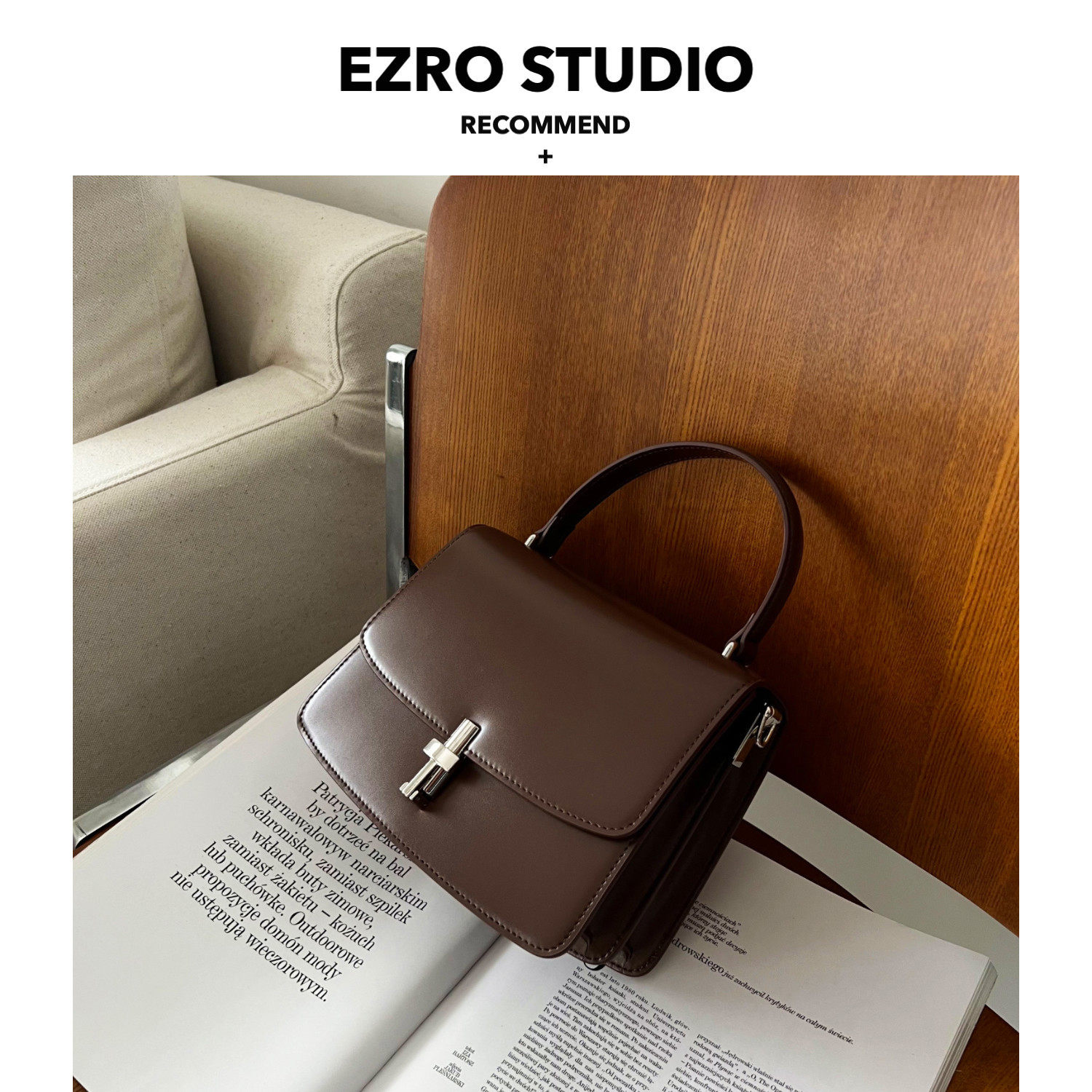 【EZRO】高级感开边珠牛皮真皮独特锁扣斜挎手提小方包设计百搭女,淘宝优惠券,粉丝福利购,淘宝优惠卷