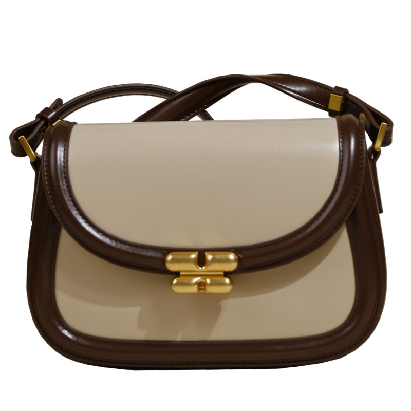 【EZRO】独特锁扣！精致真皮拼色马鞍包单肩斜挎女包小众高级感,淘宝优惠券,粉丝福利购,淘宝优惠卷