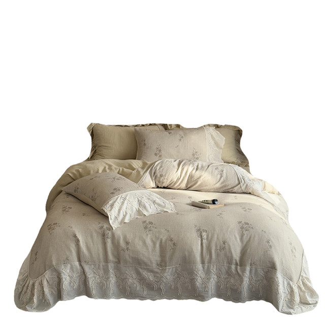French medieval style all-cotton double-layer lace four-piece set