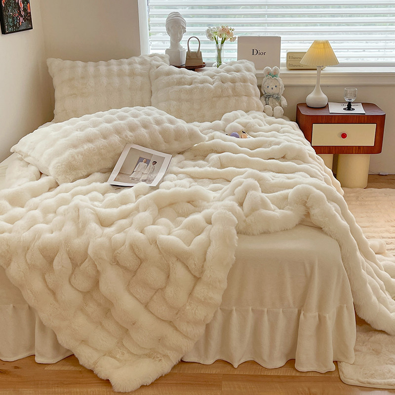 ins冬季兔兔绒加绒床上四件套公主风双面毛绒被套牛奶珊瑚绒床单4,淘宝优惠券,粉丝福利购,淘宝优惠卷