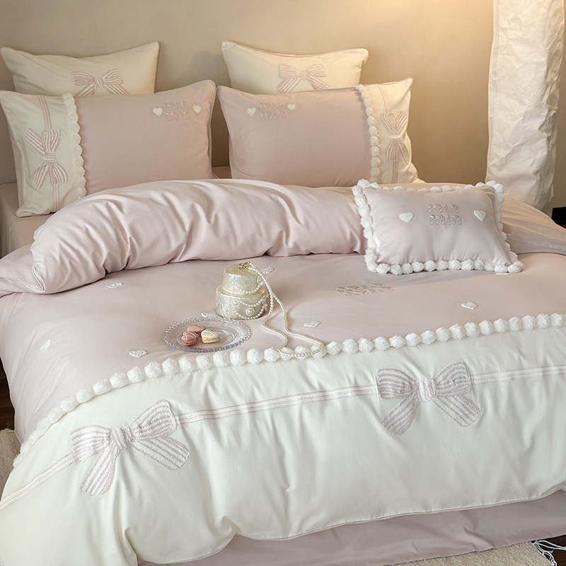 少女心粉色全棉磨毛四件套蝴蝶结加厚纯棉被套公主风轻奢床上用品,淘宝优惠券,粉丝福利购,淘宝优惠卷