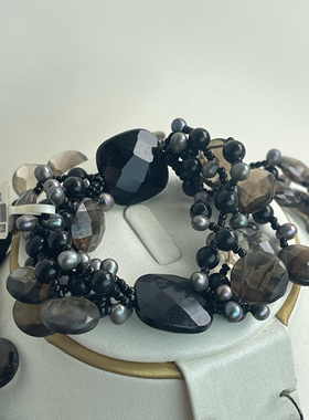 925金属黑玛瑙淡水珍珠茶晶手编项链手链耳环打标老货氧化5.78