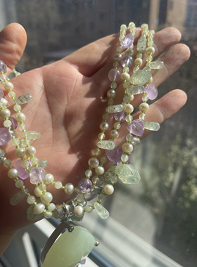 老货925配件绿凌石淡水珍珠手编流苏天然石项链耳环手链5.68