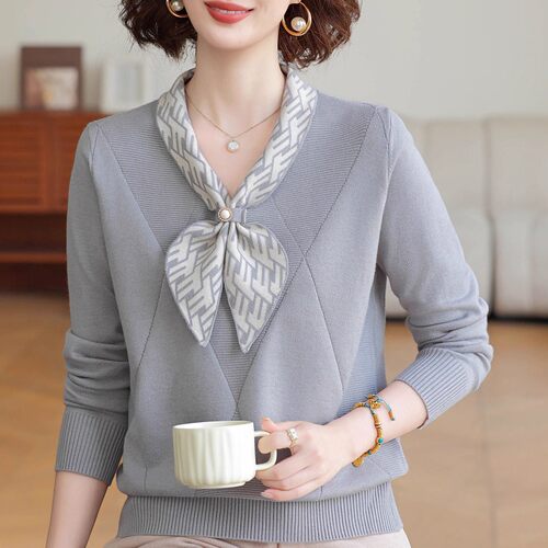 洋气妈妈装毛衣上衣2025秋装新款打底衫中老年女装宽松长袖针织衫 - 图0