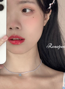 rosepeach「蓝木槿」原创小众少女心蓝色清冷花朵串珠可替换项链