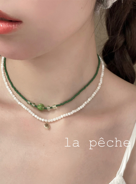 小众夏日少女显白绿色串珠锁骨链