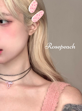rosepeach「miu系千金」小众少女粉色蝴蝶结叠戴串珠锁骨链项链
