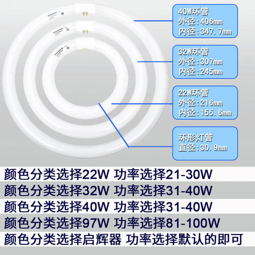 松下环形灯管YH32/YH22/YH40三基色日光色T8圆形灯管32W/22W/40W - 图1