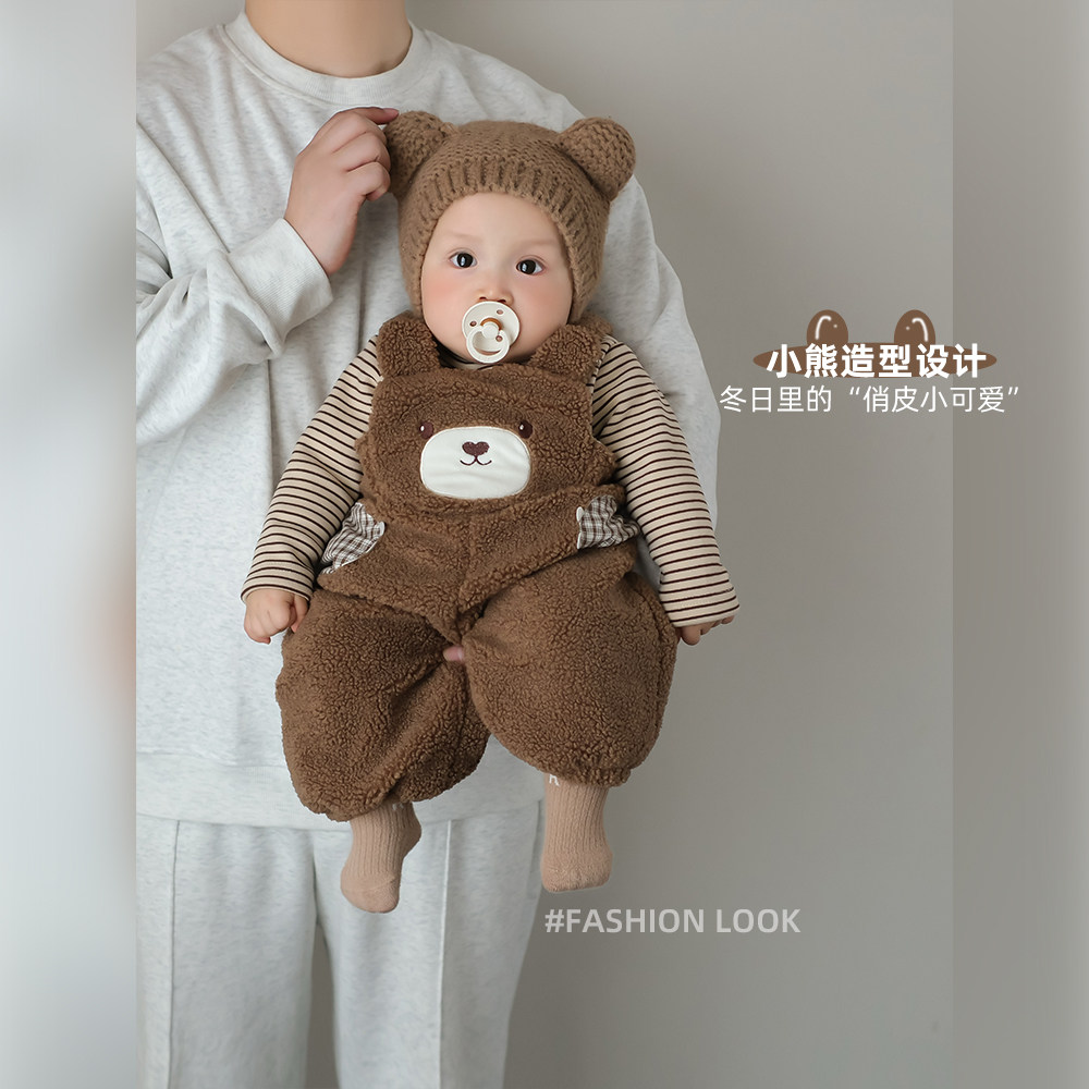 婴儿套装冬季宝宝衣服2025新款冬装加绒保暖打底衫连体背带裤童装,淘宝优惠券,粉丝福利购,淘宝优惠卷