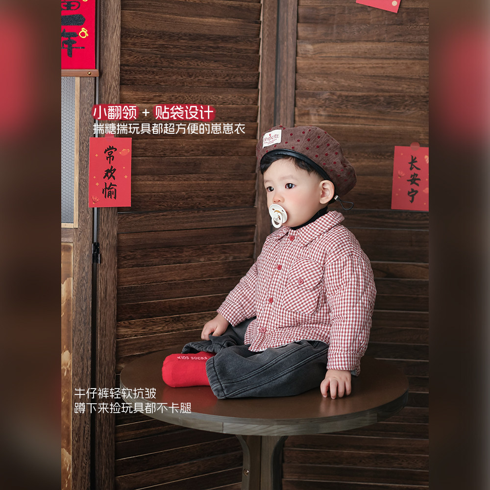 婴幼儿新年套装冬季宝宝衣服红色棉服加绒裤子26新款婴儿分体冬装,淘宝优惠券,粉丝福利购,淘宝优惠卷